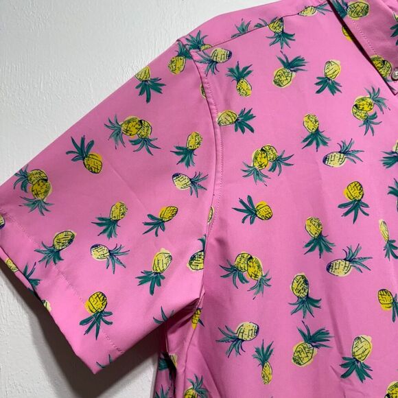 Chubbies Top Button Up Collar Short Sleeve Shirt Pink Pineapple Print Men sz XL - Picture 5 of 9